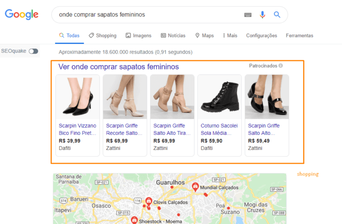 Tamanho de conteúdo afeta SEO? Veja a SERP para a busca Onde Comprar Sapatos Femininos