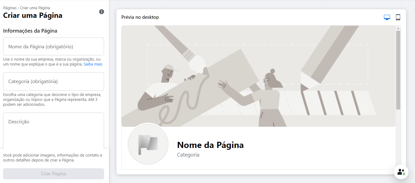 Como criar página no Facebook: Passo 1