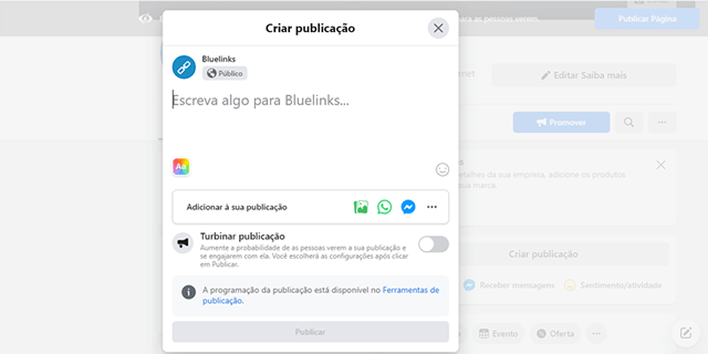 Tipos de publicação no Facebook