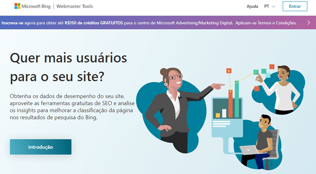 Tela inicial do Webmaster Tools