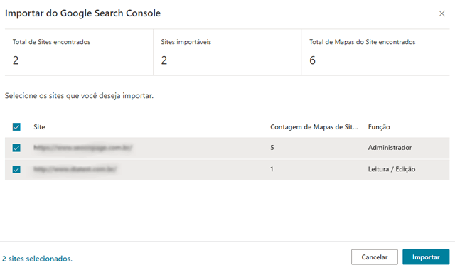 Importação de dados do Search Console