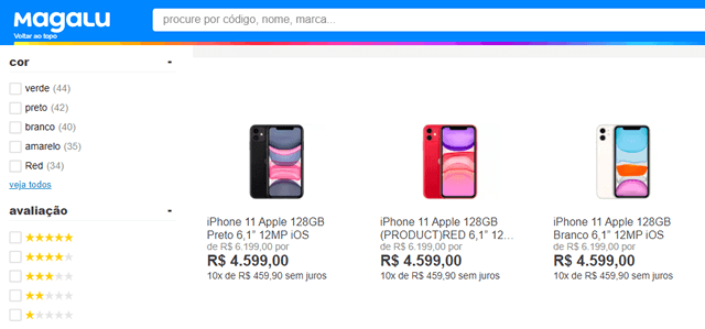 Resultados de iPhone na Magalu