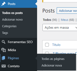 Criar página no WordPress